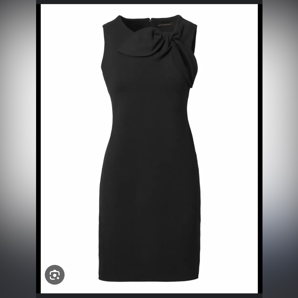 NWT Banana Republic Bow-Neck Ponte Sheath Dress in black, size 14.